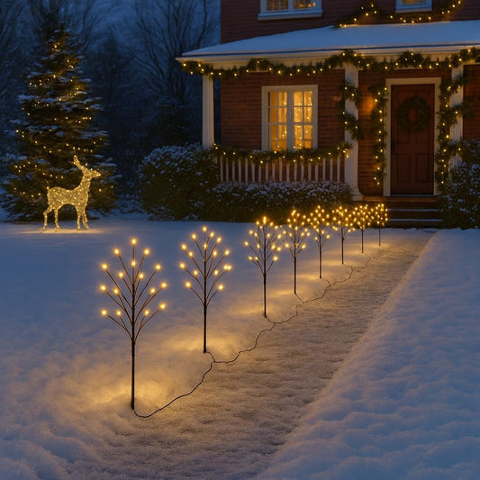 Valiant Christmas Pathway Lights | 8 Pack Warm White LED Sprig Branch Lights Wit