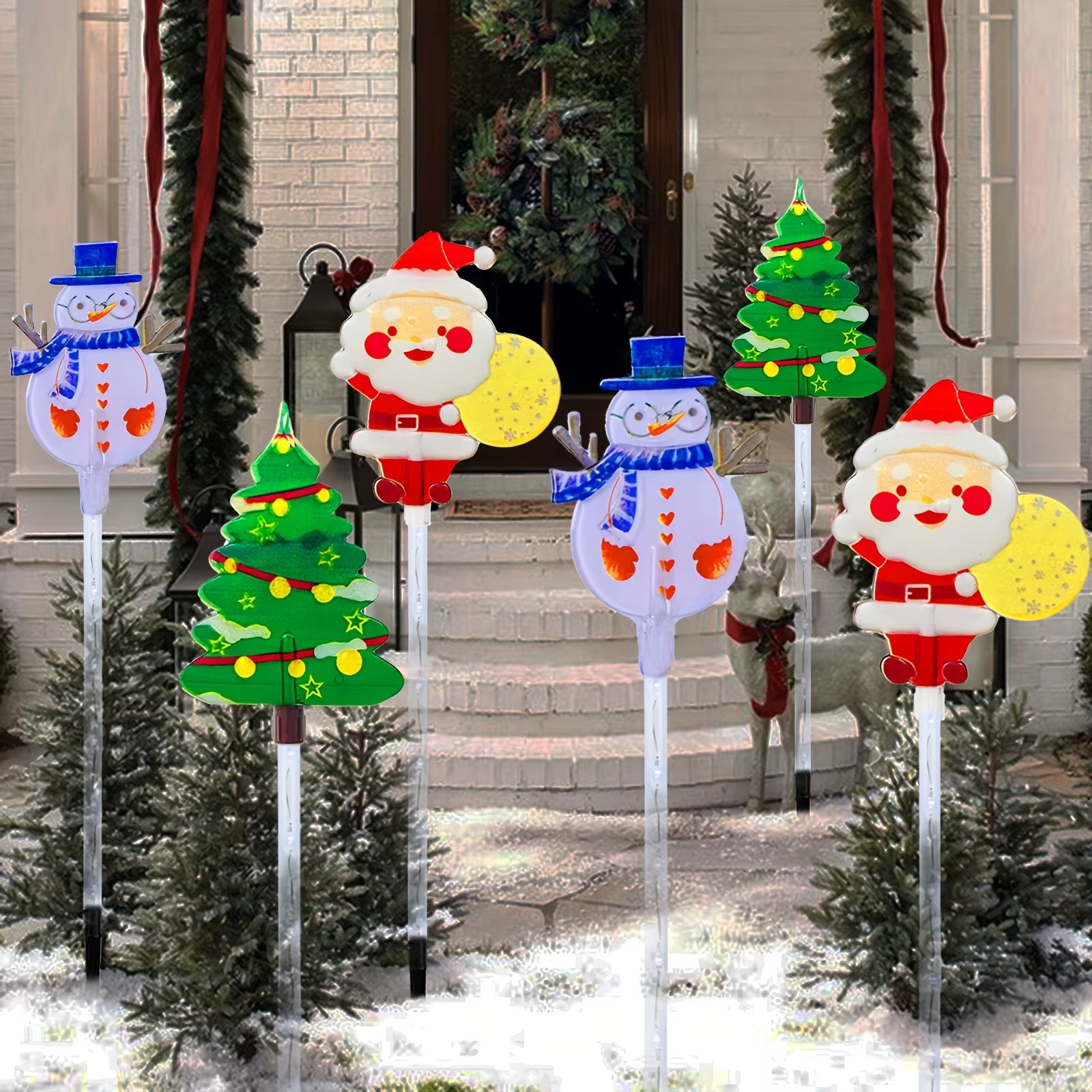 6 Packs Outdoor Garden Ground Light Solar Powered Santa Claus Snowman Christmas Tree Decorative Lights for Pathway Yard Lawn