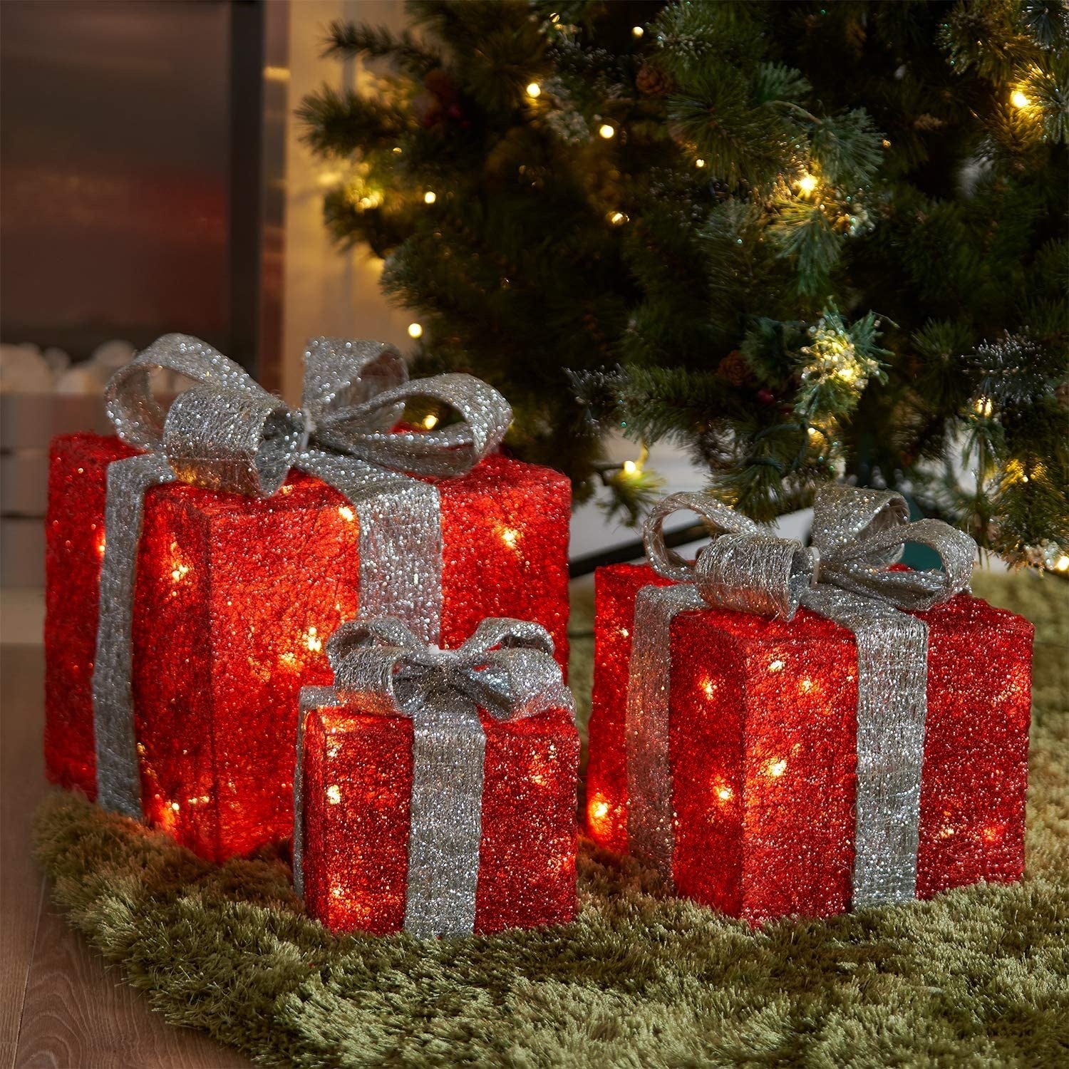 Christmas Gift Boxes Parcel Light up Set of 3 Xmas Indoor Festive Home Decor