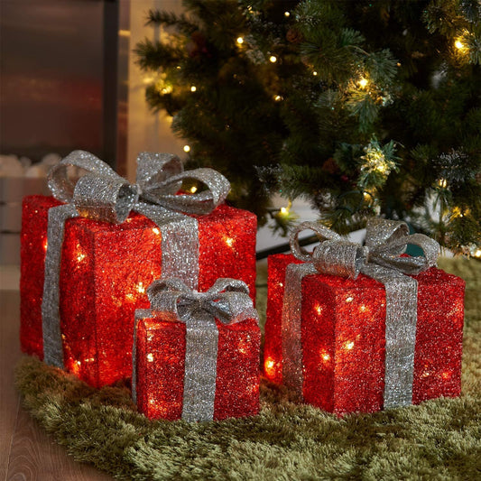 Christmas Gift Boxes Parcel Light up Set of 3 Xmas Indoor Festive Home Decor