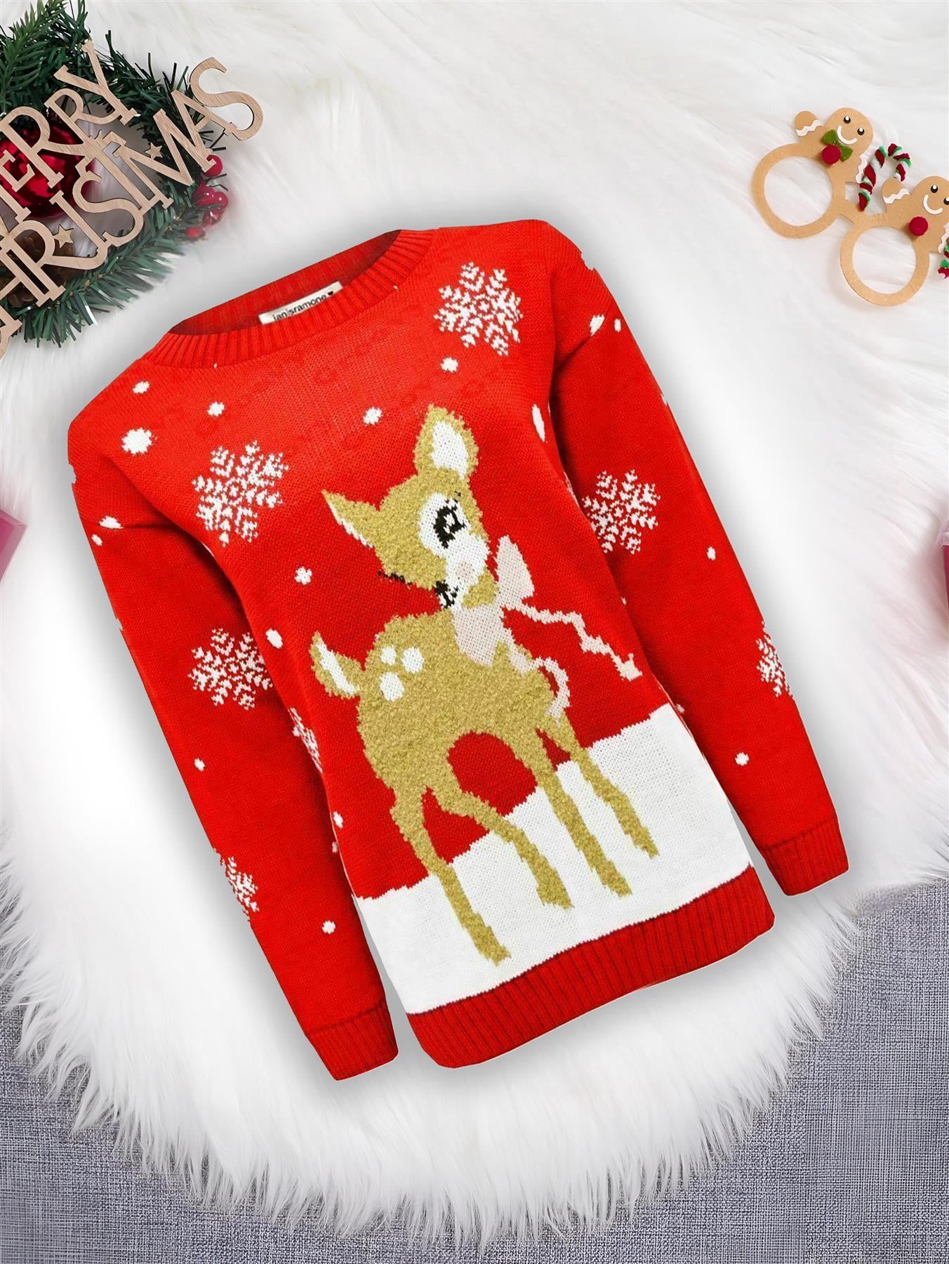 Girls Boys Xmas Jumper Reindeer Rudolph Knitted Christmas Jumper Kids Sweater