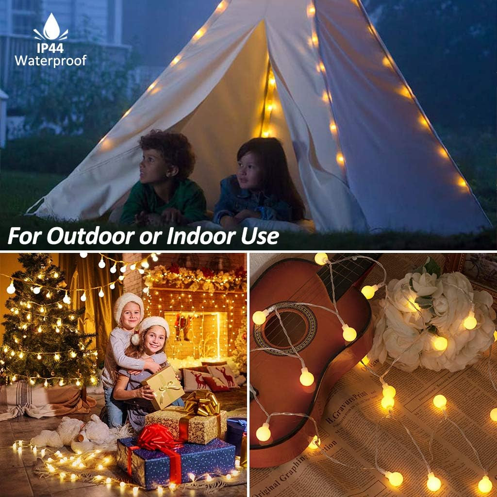 Globe String Lights, 15M/49Ft 100 LED Fairy Lights USB or Battery Powered, 8 Mod