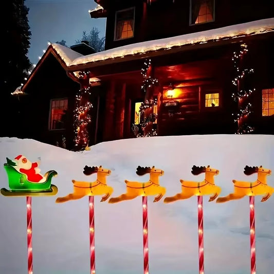 5Pcs/Set Solar Powered Garden Cane Lights,Snowman&Elk 8-Function Waterproof Decorative Lights, Christmas Candy Garden Lights