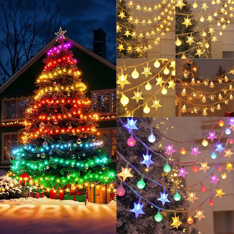 Christmas Lights Indoor Outdoor String Lights Star Snowflake Christmas Tree Chain Light Party Bedroom Living Room Decor