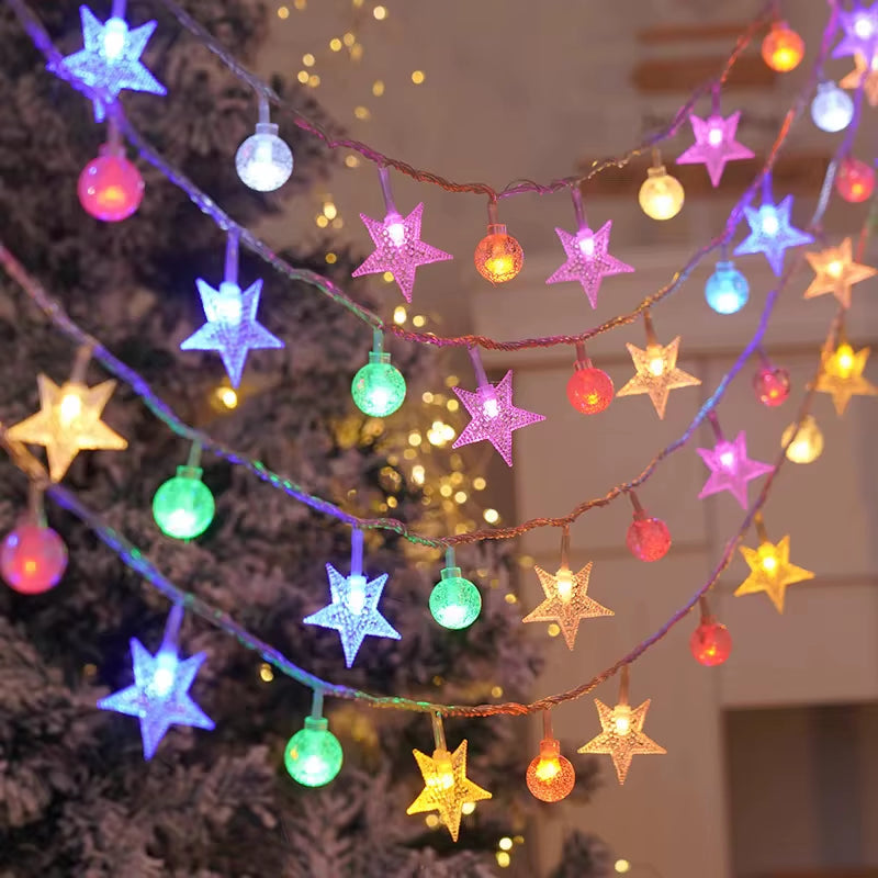 Christmas Lights Indoor Outdoor String Lights Star Snowflake Christmas Tree Chain Light Party Bedroom Living Room Decor