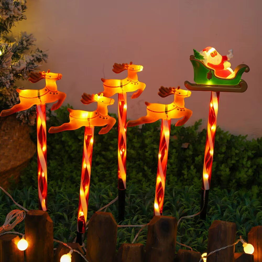 5Pcs/Set Solar Powered Garden Cane Lights,Snowman&Elk 8-Function Waterproof Decorative Lights, Christmas Candy Garden Lights