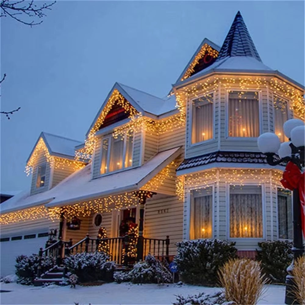 Christmas Lights Waterfall Outdoor Decoration 5M Droop 0.4-0.6M Led Lights Curtain String Lights Party Ggarden Eaves Decoration