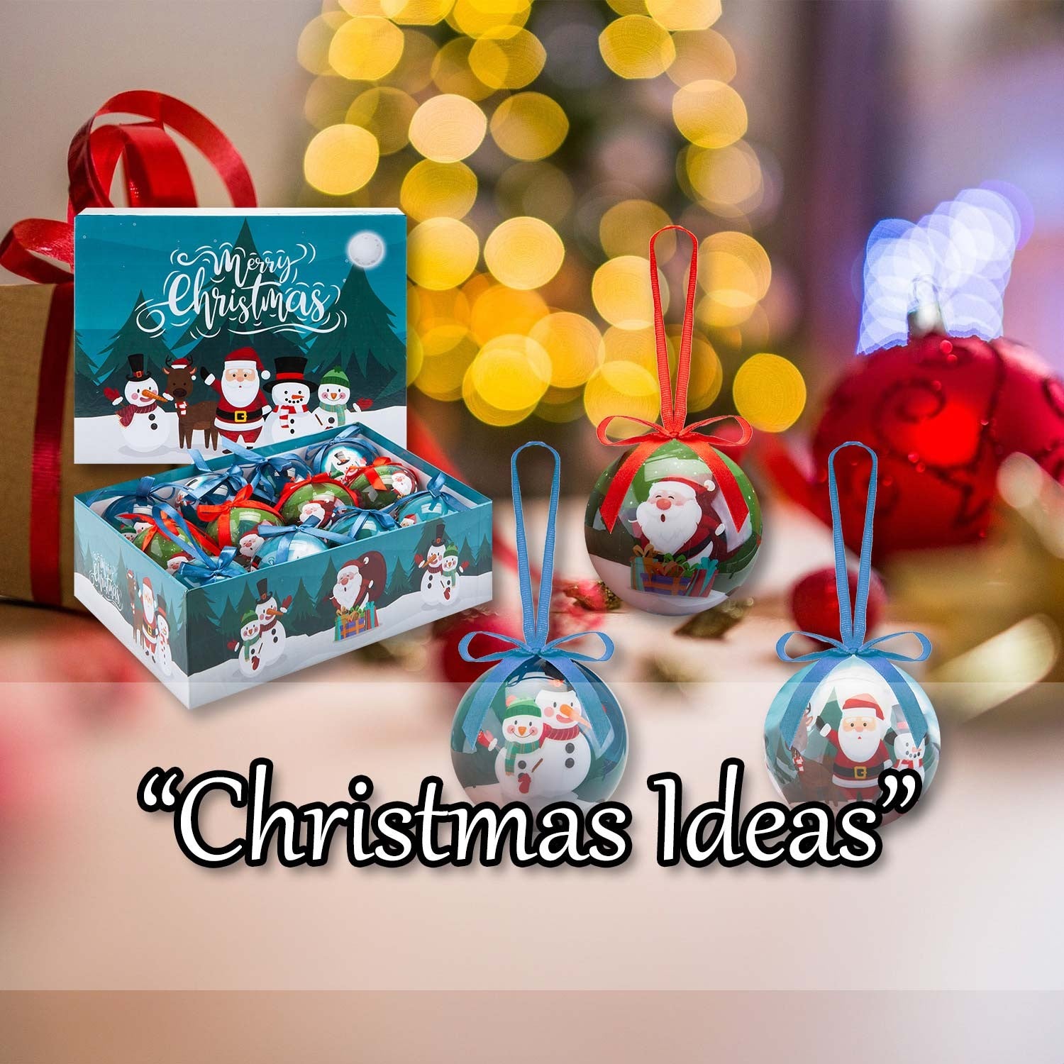 Christmas Bauble Decoration Fun Santa Boxed 12 Piece 7. 5Cm Bauble Set Santa