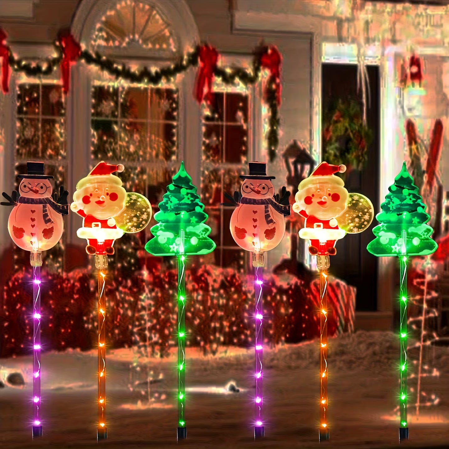 6 Packs Outdoor Garden Ground Light Solar Powered Santa Claus Snowman Christmas Tree Decorative Lights for Pathway Yard Lawn