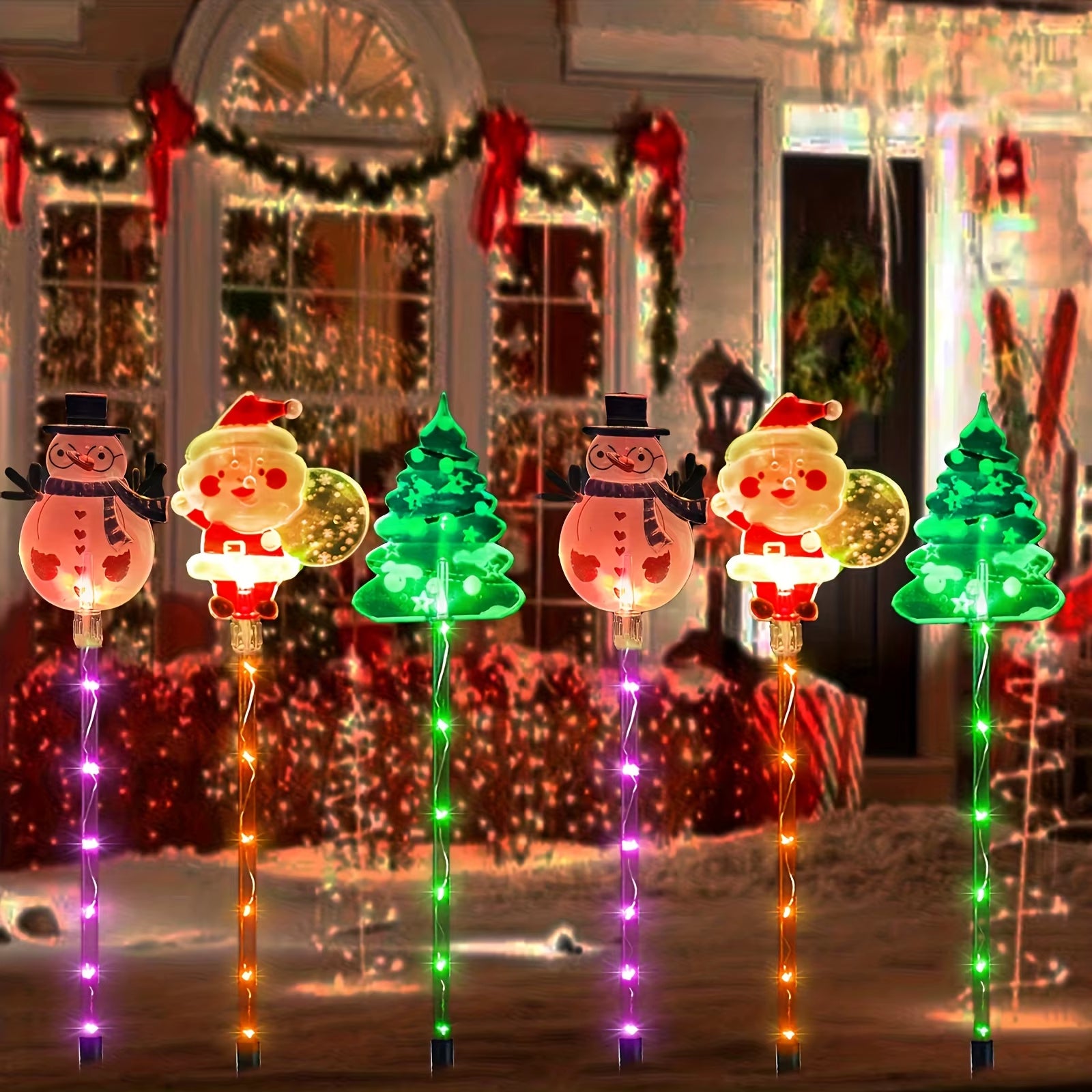 6 Packs Outdoor Garden Ground Light Solar Powered Santa Claus Snowman Christmas Tree Decorative Lights for Pathway Yard Lawn