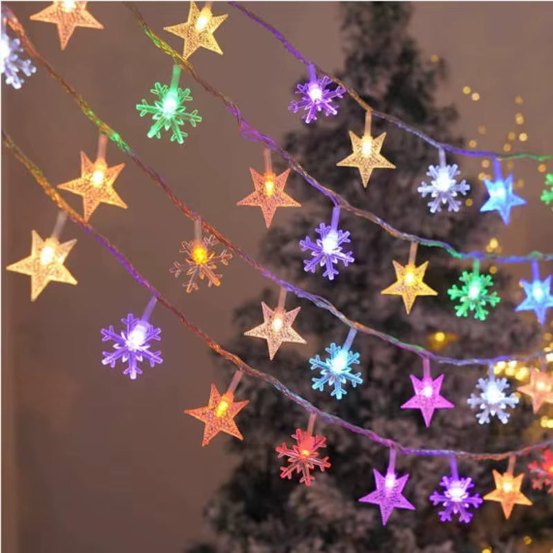 Christmas Lights Indoor Outdoor String Lights Star Snowflake Christmas Tree Chain Light Party Bedroom Living Room Decor