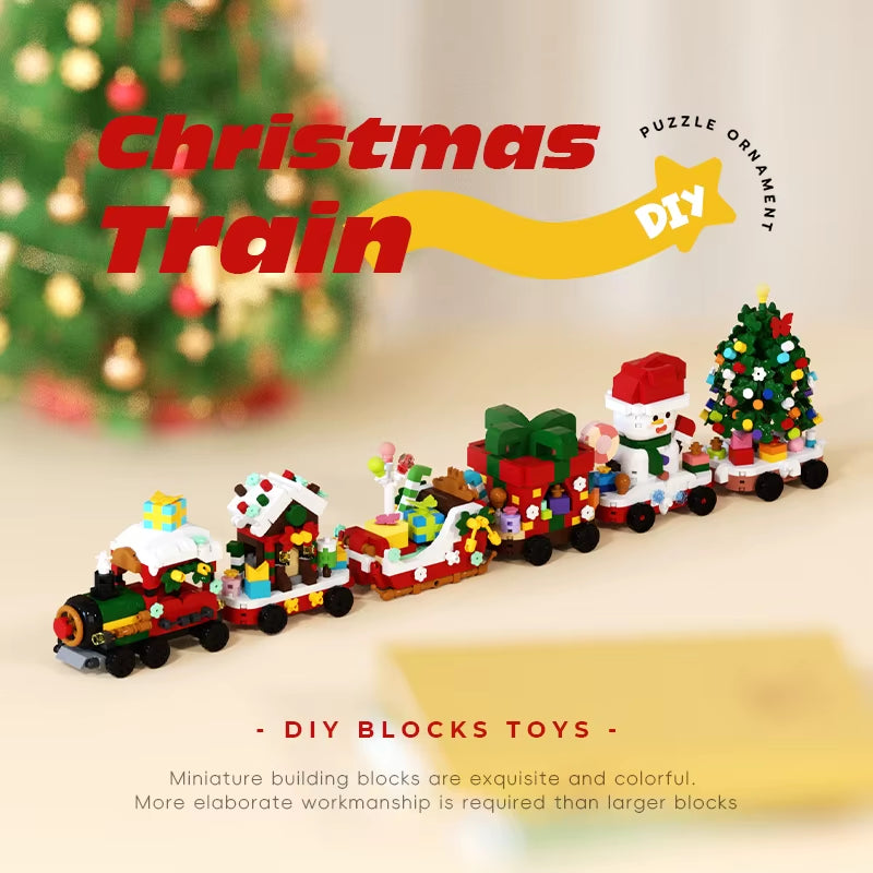 DIY Christmas Train Micro Building Blocks Educational Kids Toys Plastic Christmas Toys Decorations Gift Box