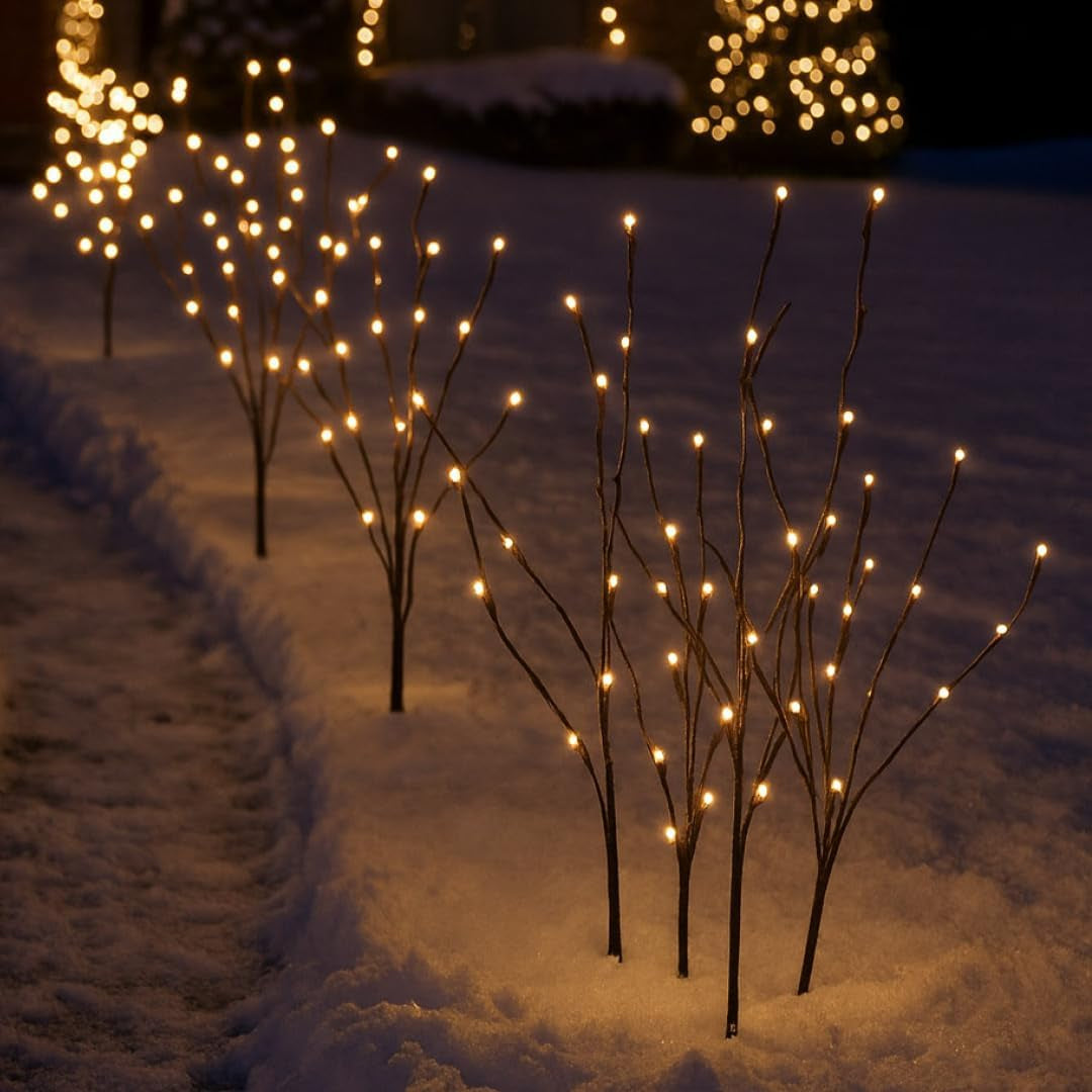 Valiant Christmas Pathway Lights | 8 Pack Warm White LED Sprig Branch Lights Wit