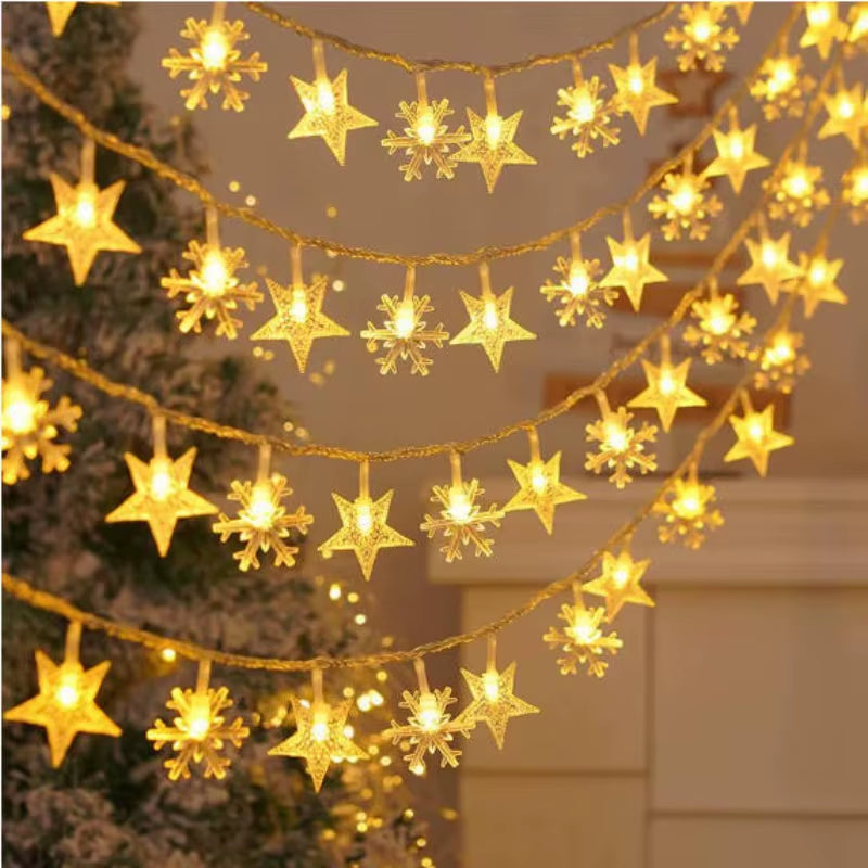 Christmas Lights Indoor Outdoor String Lights Star Snowflake Christmas Tree Chain Light Party Bedroom Living Room Decor