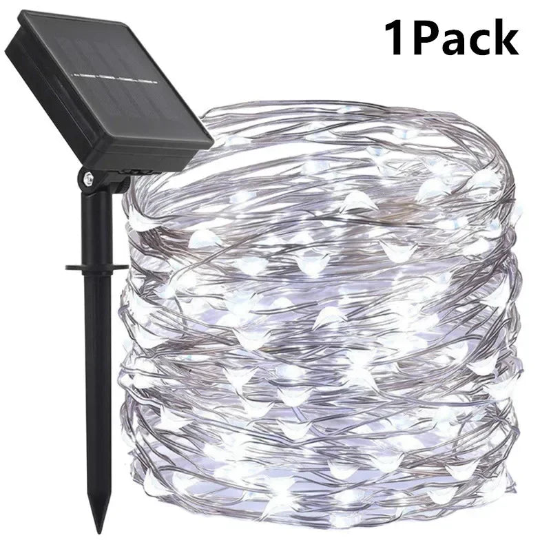 LED Solar String Lights Copper Wire Garland Light Waterproof Fairy Lights 8 Modes for Christmas Wedding Holiday Party Decoration