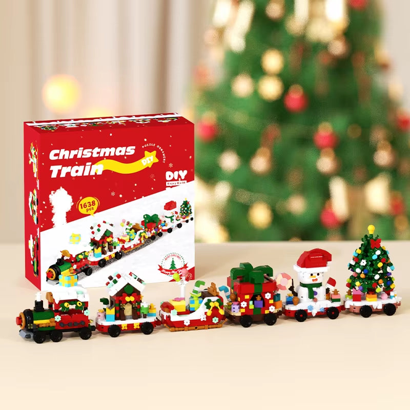 DIY Christmas Train Micro Building Blocks Educational Kids Toys Plastic Christmas Toys Decorations Gift Box