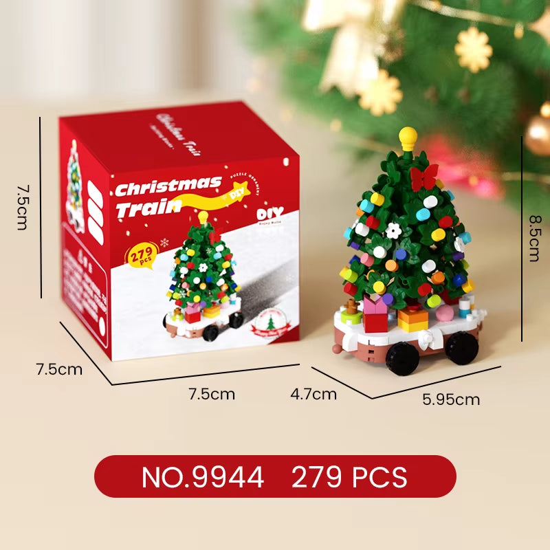 DIY Christmas Train Micro Building Blocks Educational Kids Toys Plastic Christmas Toys Decorations Gift Box