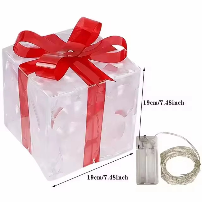 Christmas Glowing Gifts Box Decoration Ornament with Bow Lighting Box Outdoor Light Lighting Xmas New Year 2024 Home Yard Decor