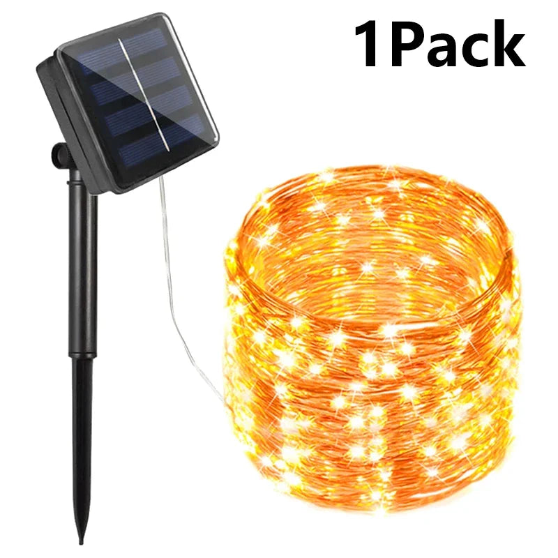 LED Solar String Lights Copper Wire Garland Light Waterproof Fairy Lights 8 Modes for Christmas Wedding Holiday Party Decoration