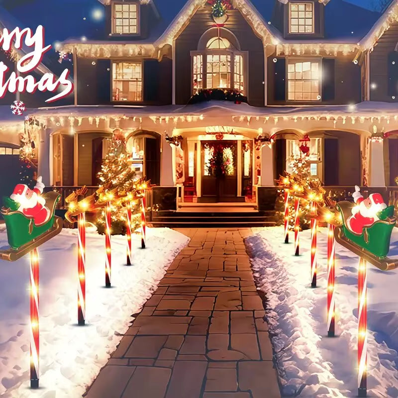 5Pcs/Set Solar Powered Garden Cane Lights,Snowman&Elk 8-Function Waterproof Decorative Lights, Christmas Candy Garden Lights