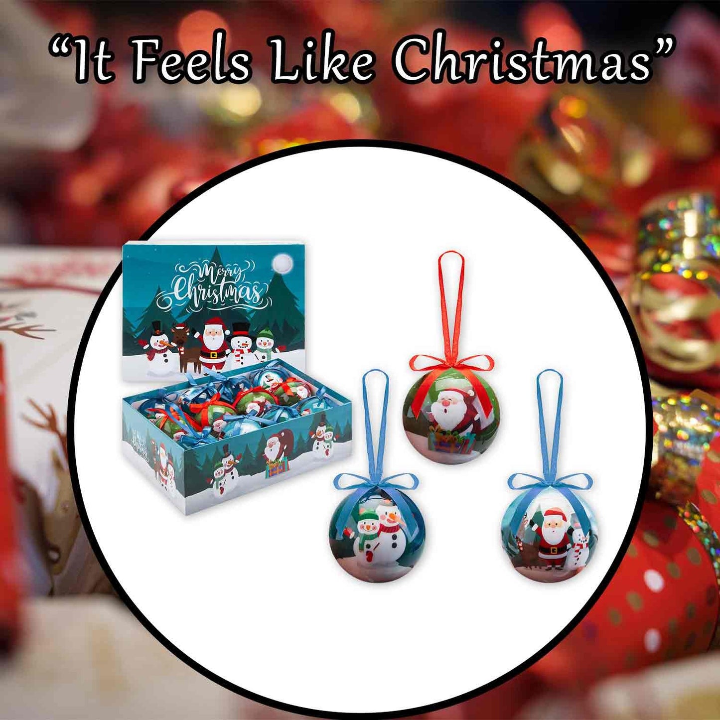 Christmas Bauble Decoration Fun Santa Boxed 12 Piece 7. 5Cm Bauble Set Santa