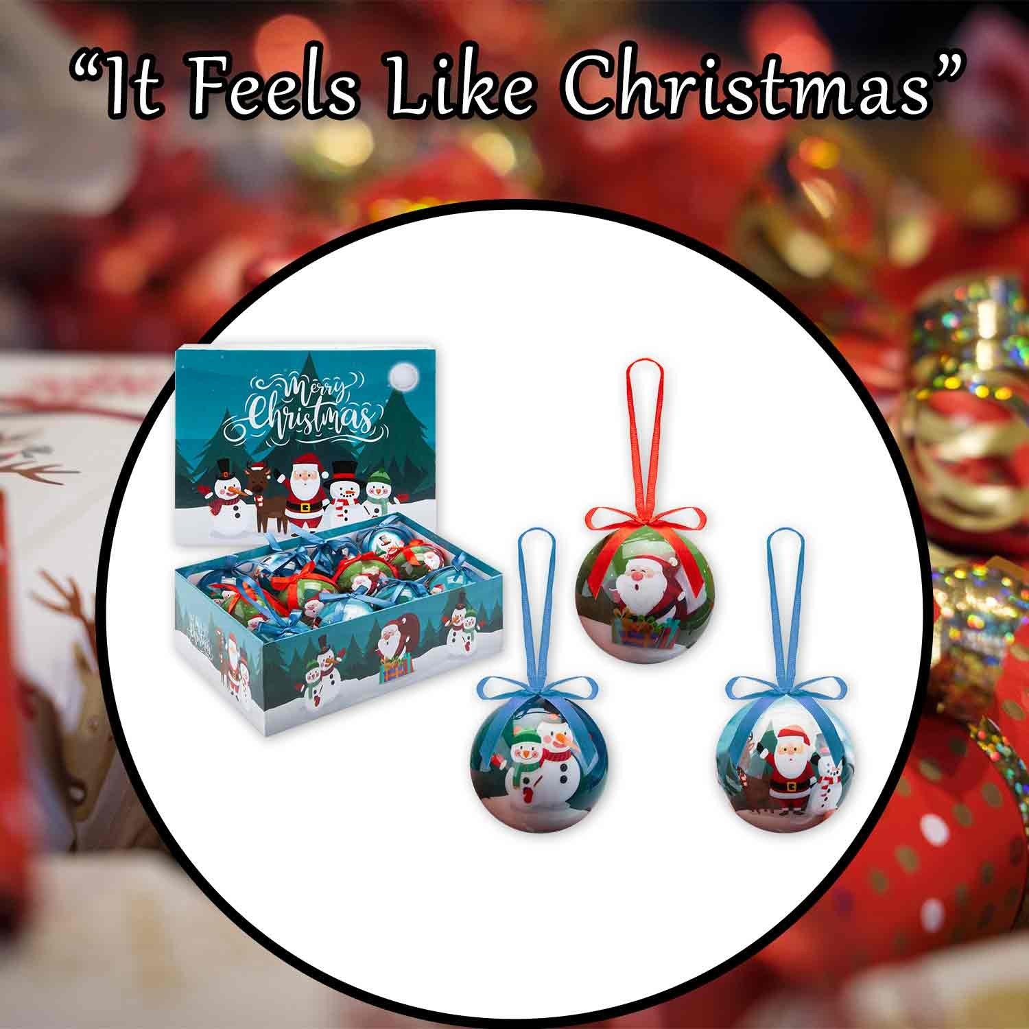 Christmas Bauble Decoration Fun Santa Boxed 12 Piece 7. 5Cm Bauble Set Santa