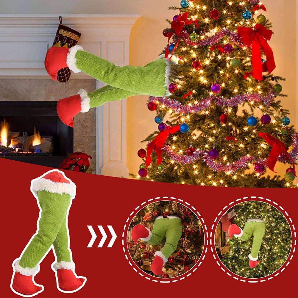 Christmas Grinch Elf Legs Ornament Stuffed Leg Xmas Tree Wreath Home Party Decor