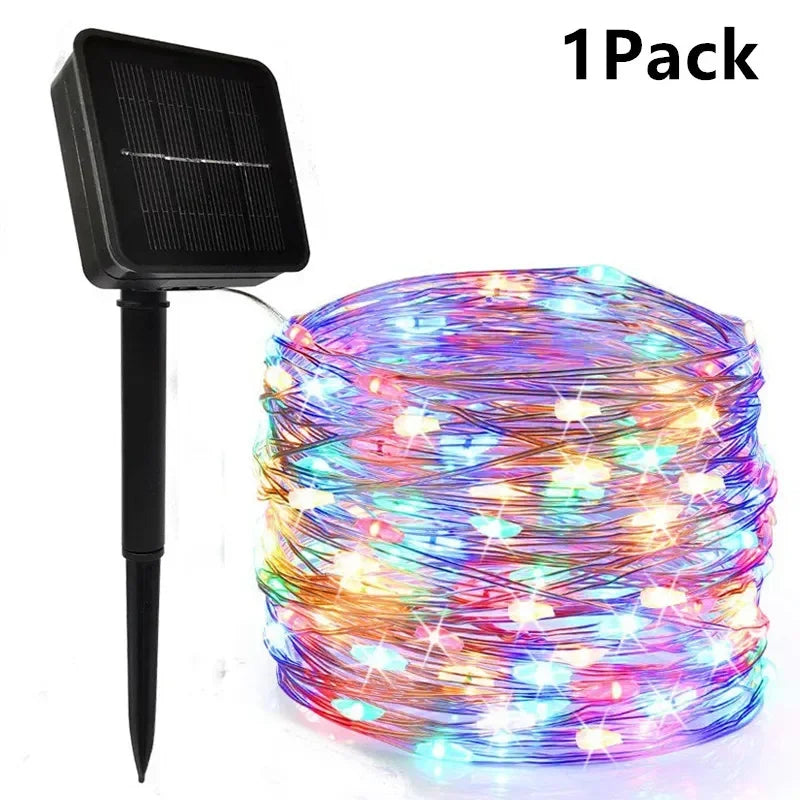 LED Solar String Lights Copper Wire Garland Light Waterproof Fairy Lights 8 Modes for Christmas Wedding Holiday Party Decoration