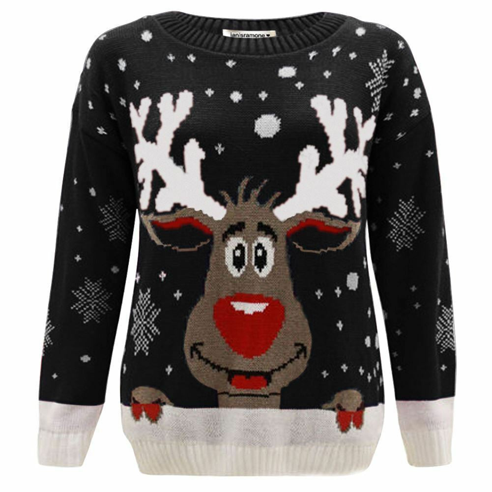 Girls Boys Xmas Jumper Reindeer Rudolph Knitted Christmas Jumper Kids Sweater
