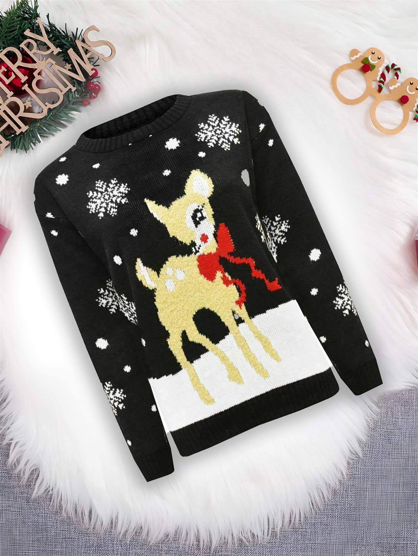 Girls Boys Xmas Jumper Reindeer Rudolph Knitted Christmas Jumper Kids Sweater