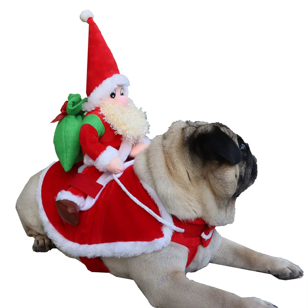 Warm Dog Clothes Christmas Pet Costume for Small Medium Dog Pet Clothing Funny Santa Claus Riding Costume Christmas Party Outfit
