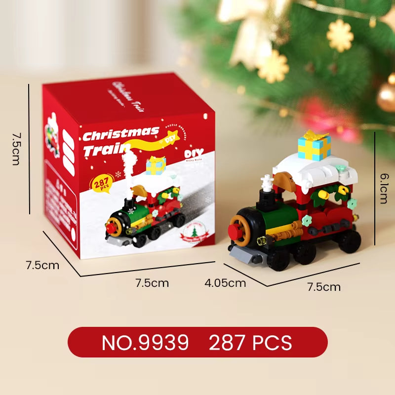 DIY Christmas Train Micro Building Blocks Educational Kids Toys Plastic Christmas Toys Decorations Gift Box