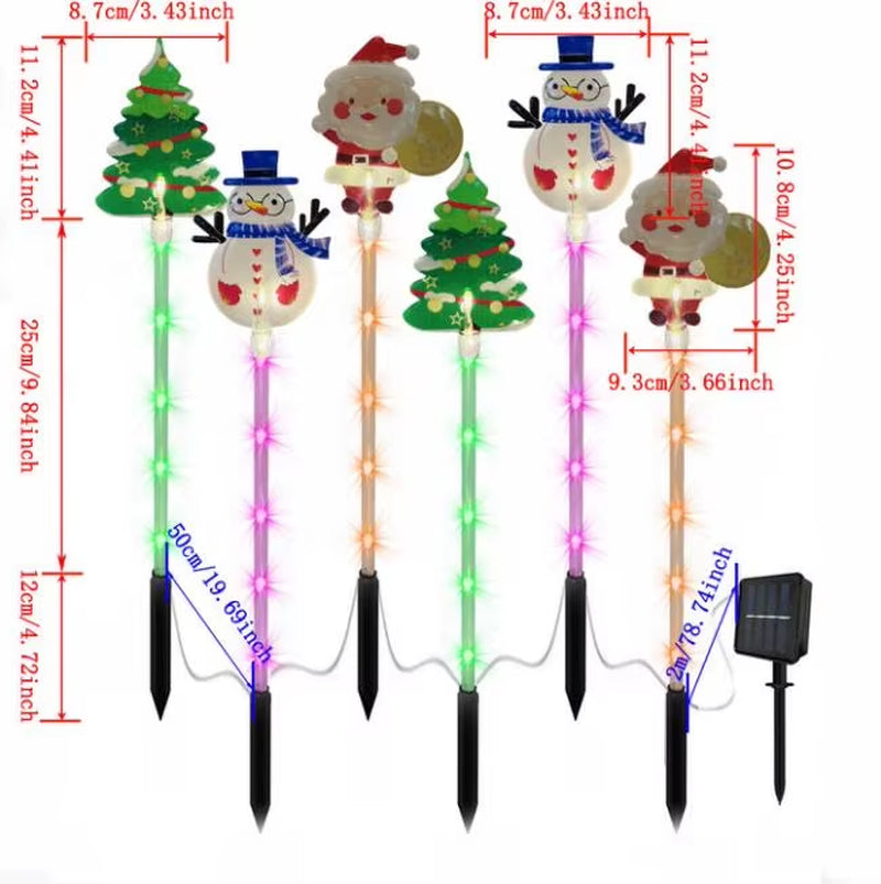 6 Packs Outdoor Garden Ground Light Solar Powered Santa Claus Snowman Christmas Tree Decorative Lights for Pathway Yard Lawn