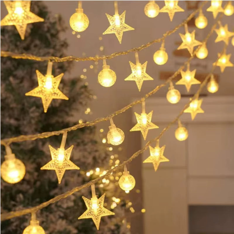 Christmas Lights Indoor Outdoor String Lights Star Snowflake Christmas Tree Chain Light Party Bedroom Living Room Decor