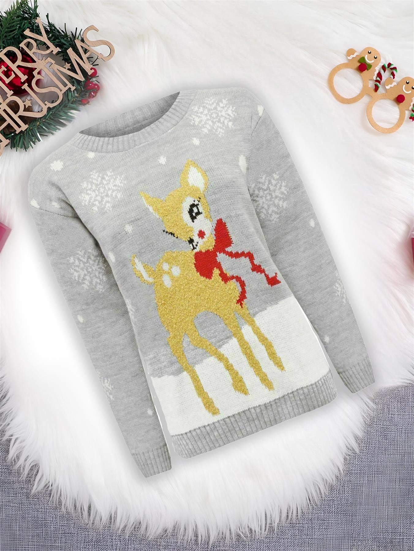 Girls Boys Xmas Jumper Reindeer Rudolph Knitted Christmas Jumper Kids Sweater