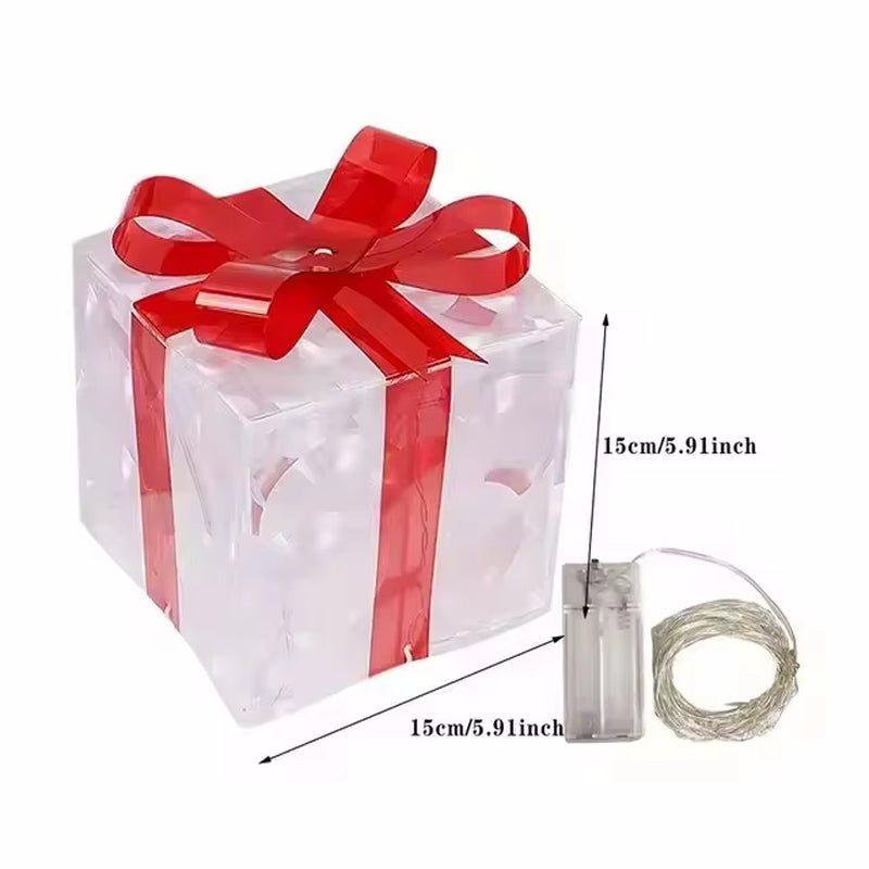 Christmas Glowing Gifts Box Decoration Ornament with Bow Lighting Box Outdoor Light Lighting Xmas New Year 2024 Home Yard Decor