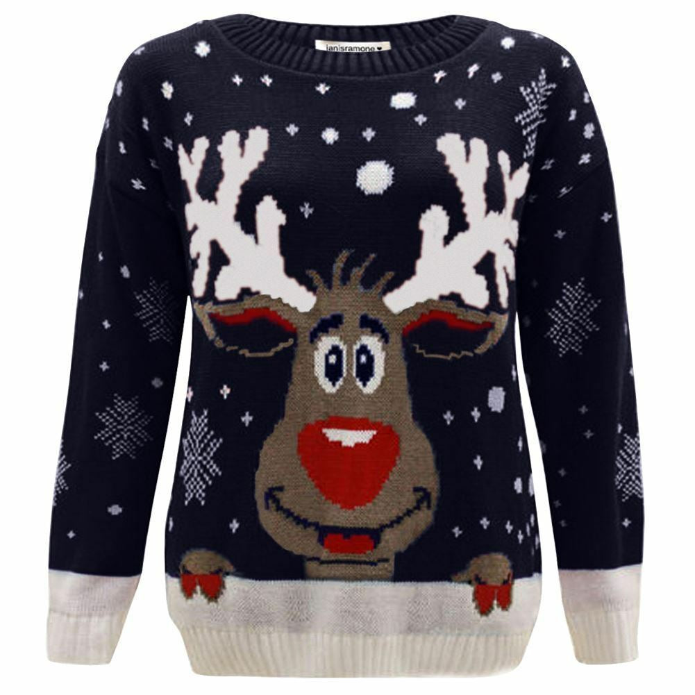 Girls Boys Xmas Jumper Reindeer Rudolph Knitted Christmas Jumper Kids Sweater