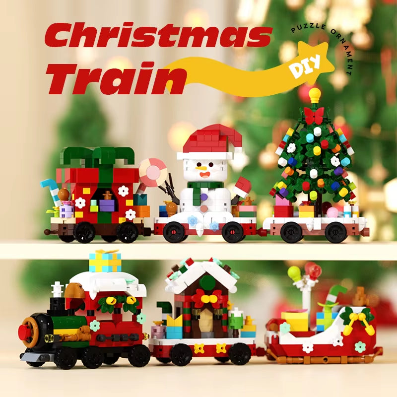 DIY Christmas Train Micro Building Blocks Educational Kids Toys Plastic Christmas Toys Decorations Gift Box
