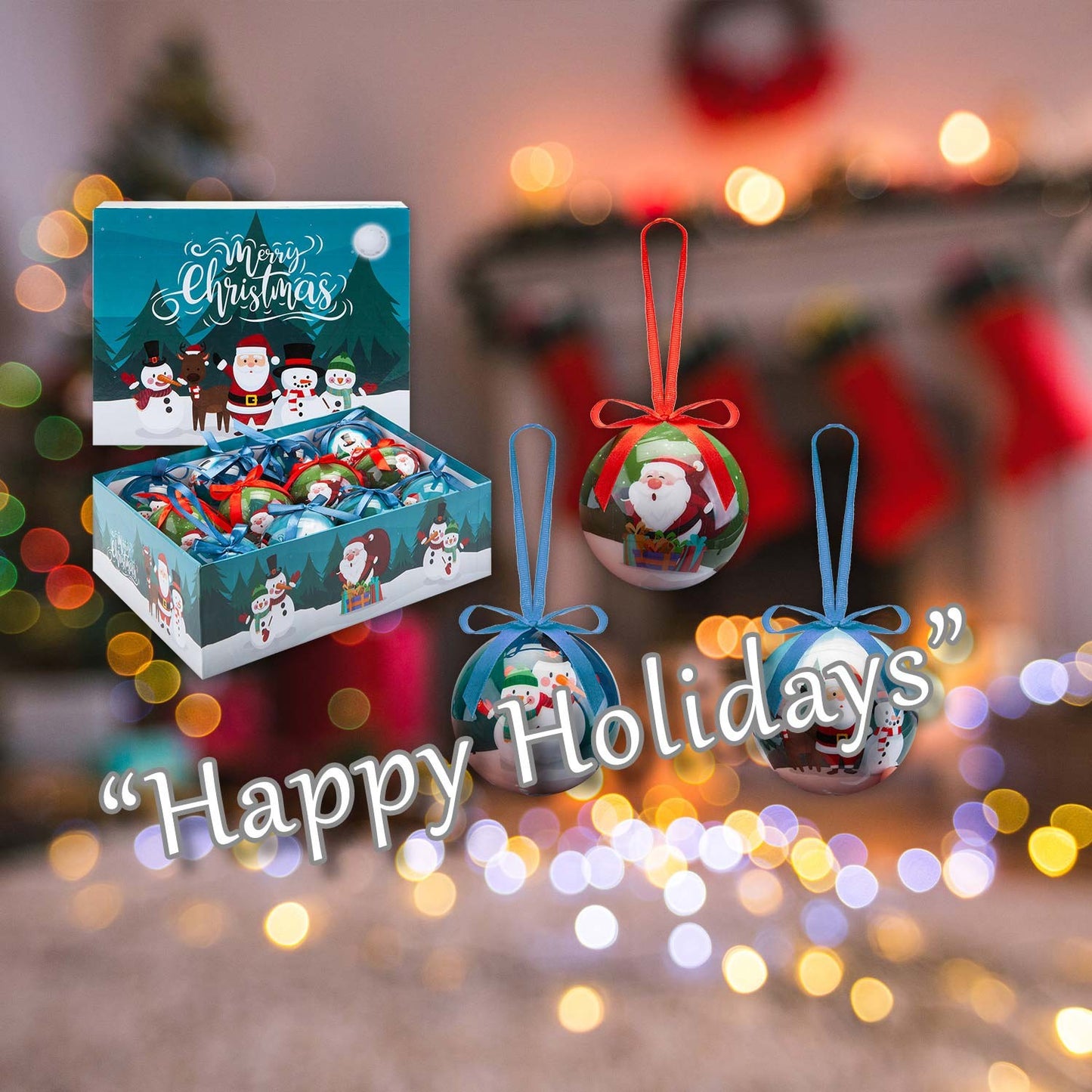 Christmas Bauble Decoration Fun Santa Boxed 12 Piece 7. 5Cm Bauble Set Santa