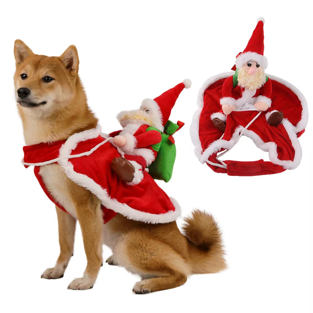 Warm Dog Clothes Christmas Pet Costume for Small Medium Dog Pet Clothing Funny Santa Claus Riding Costume Christmas Party Outfit