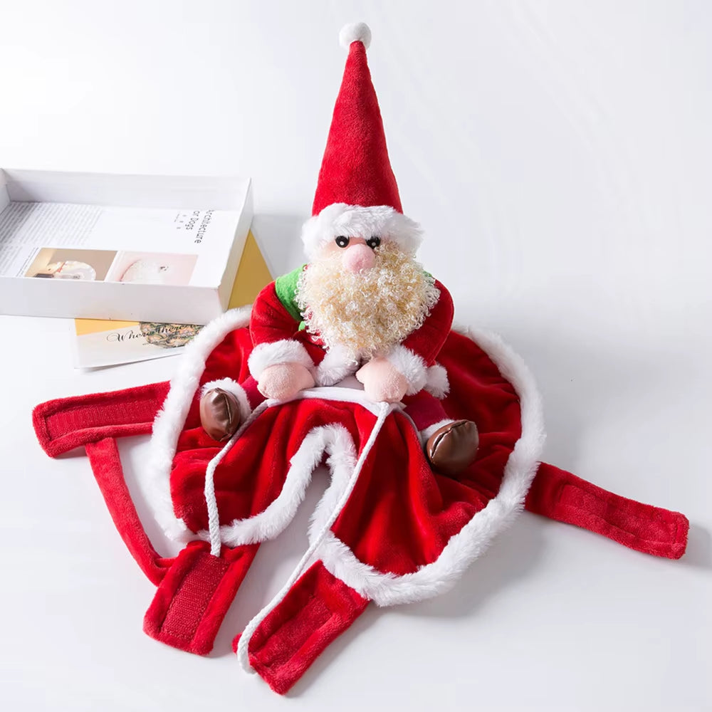 Warm Dog Clothes Christmas Pet Costume for Small Medium Dog Pet Clothing Funny Santa Claus Riding Costume Christmas Party Outfit