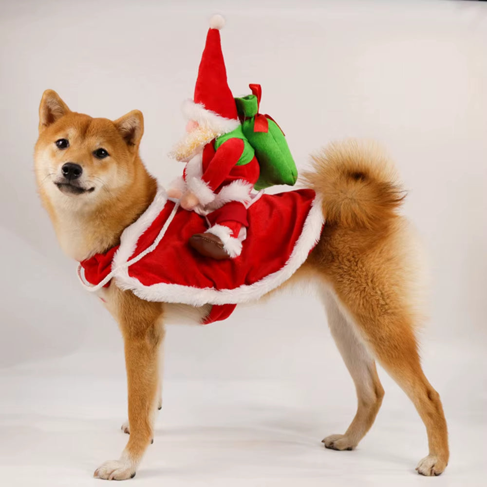 Warm Dog Clothes Christmas Pet Costume for Small Medium Dog Pet Clothing Funny Santa Claus Riding Costume Christmas Party Outfit