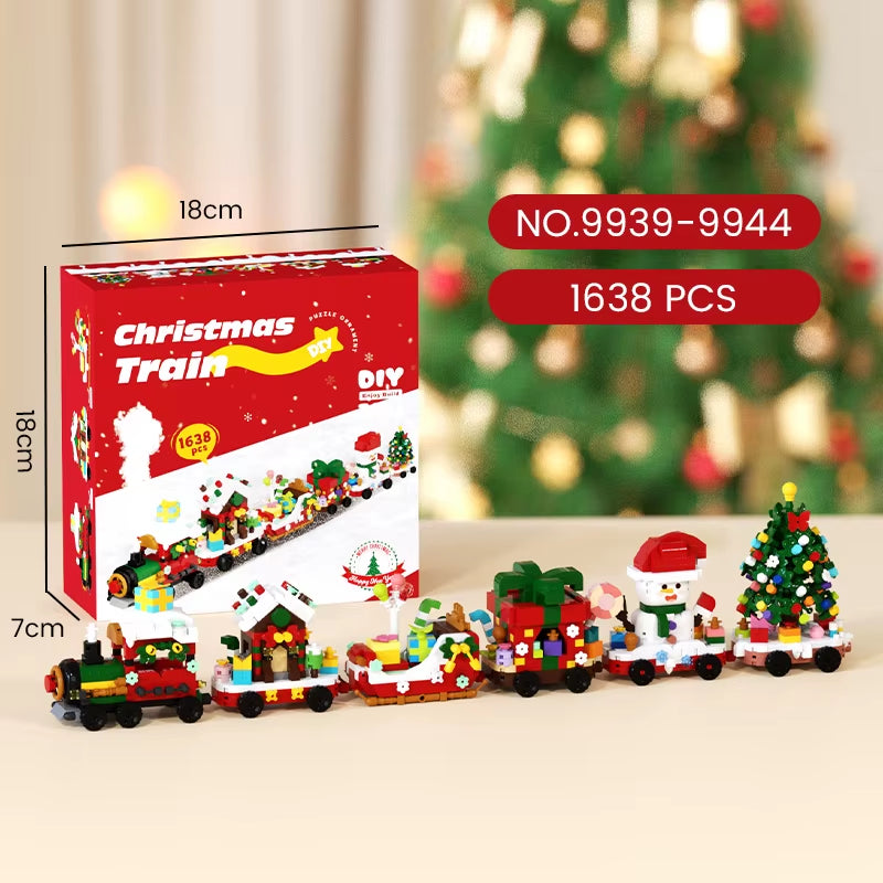 DIY Christmas Train Micro Building Blocks Educational Kids Toys Plastic Christmas Toys Decorations Gift Box