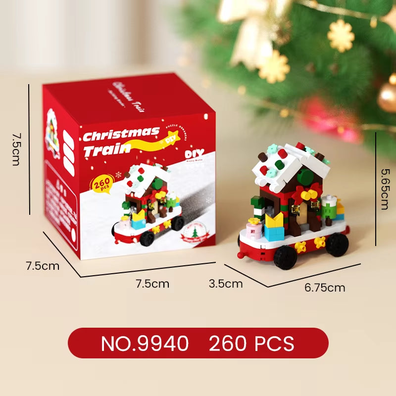 DIY Christmas Train Micro Building Blocks Educational Kids Toys Plastic Christmas Toys Decorations Gift Box