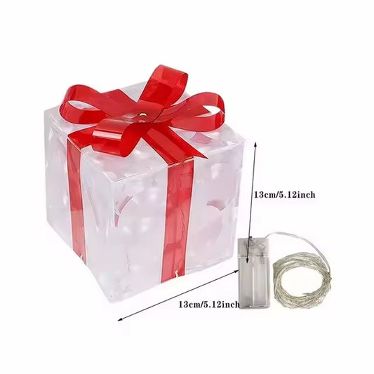 Christmas Glowing Gifts Box Decoration Ornament with Bow Lighting Box Outdoor Light Lighting Xmas New Year 2024 Home Yard Decor