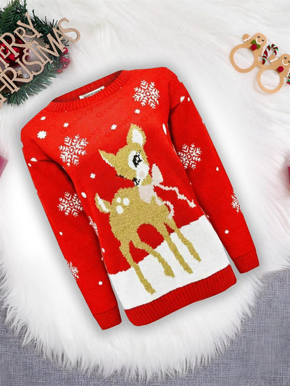 Girls Boys Xmas Jumper Reindeer Rudolph Knitted Christmas Jumper Kids Sweater
