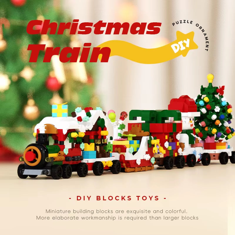DIY Christmas Train Micro Building Blocks Educational Kids Toys Plastic Christmas Toys Decorations Gift Box