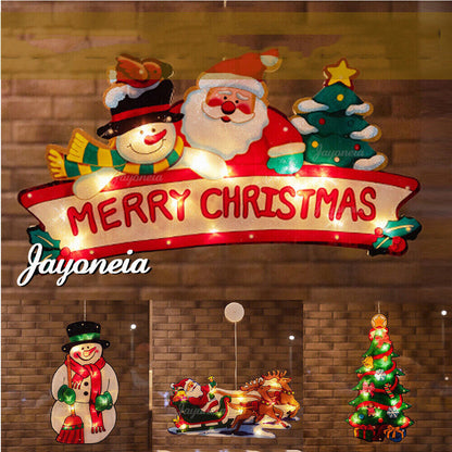 Christmas Window Hanging LED Lights Xmas Ornament Suction Cup Battery Home Party
