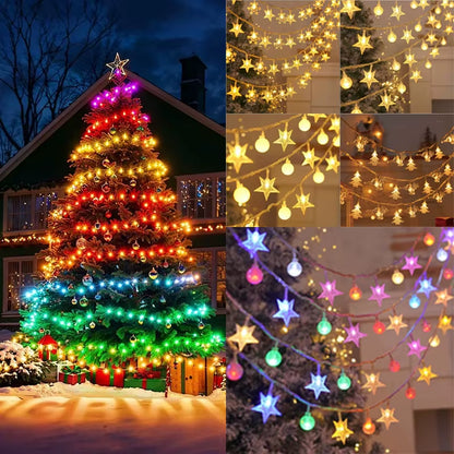 Christmas Lights Indoor Outdoor String Lights Star Snowflake Christmas Tree Chain Light Party Bedroom Living Room Decor