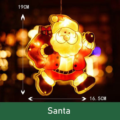 Christmas Window Hanging LED Lights Xmas Ornament Suction Cup Battery Home Party